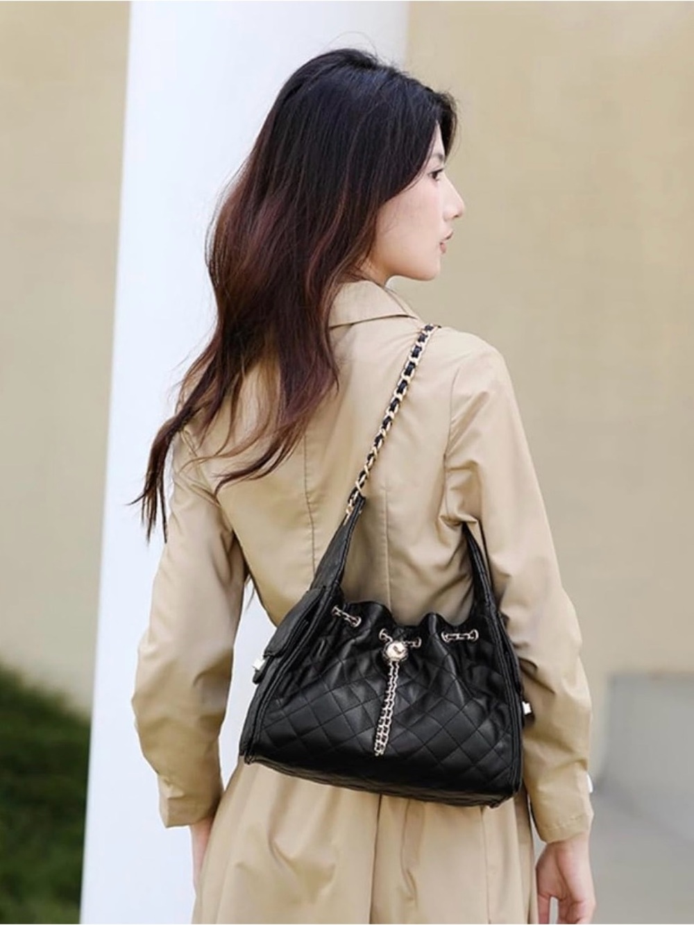 Black Quilted Chain-Accent Shoulder Bag - Picture 2 of 12